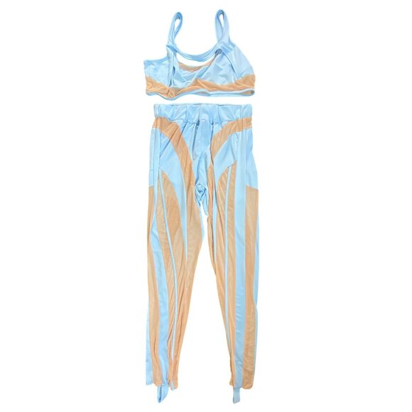 2‎ Piece Activewear Set XL Light Blue & Peach Sexy Bodycon Stretch Club Leggings - Picture 1 of 5